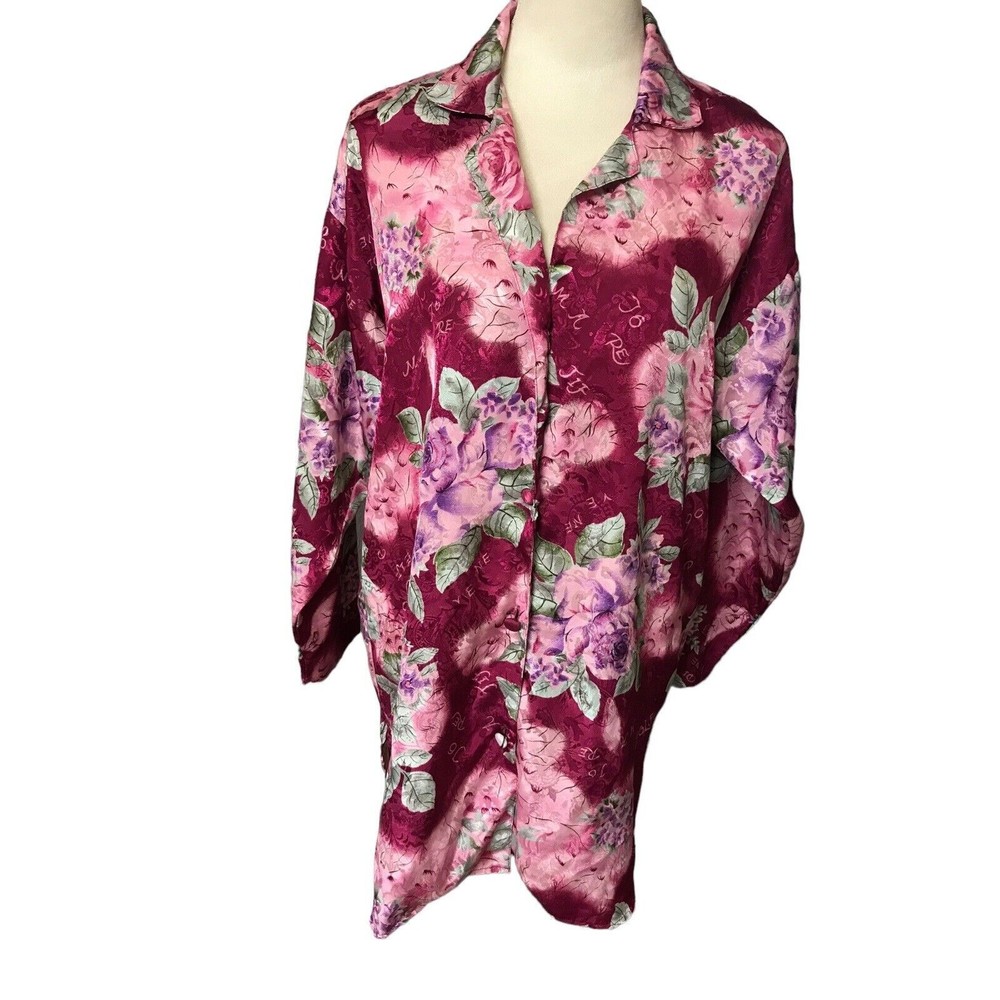 Victoria's Secret Vintage Floral Satin Pajama Button Up Top Sleepwear Size S